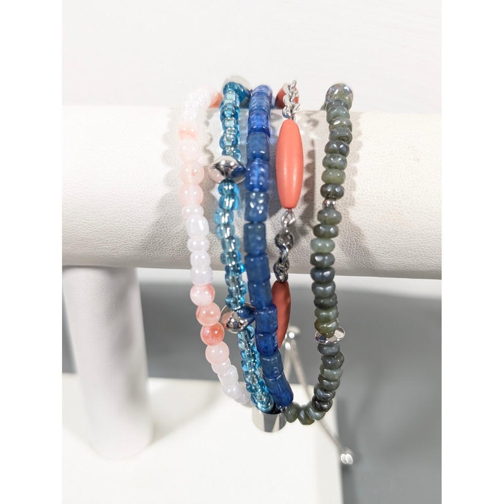 Boho Multi Strand Beaded Bracelet Blue Green Orange Adjustable to‎ 9"